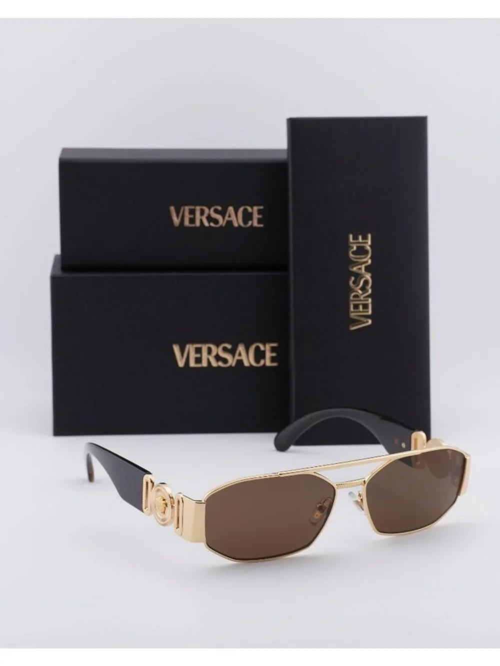 Versace VE2287 100273 Rectangle Sunglasses – Gold / Brown